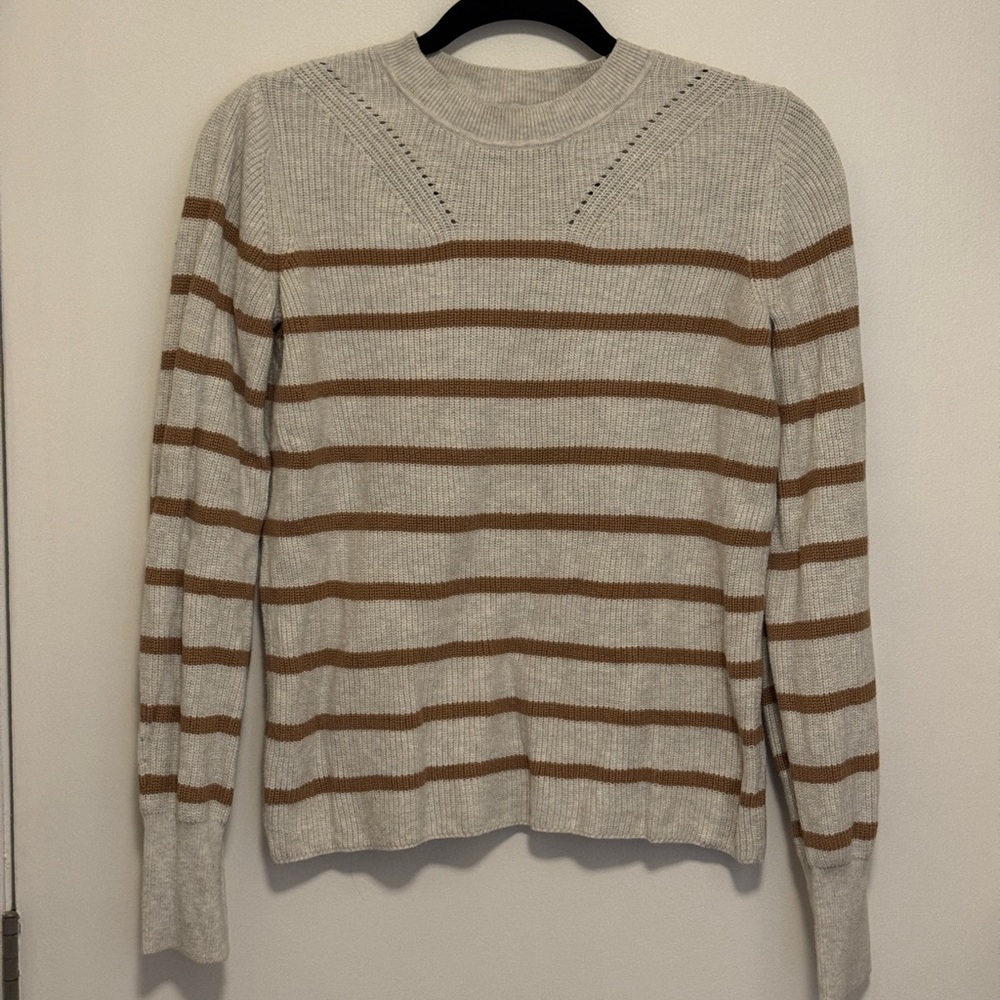 Banana Republic Cream and Brown Striped Crewneck Sweater